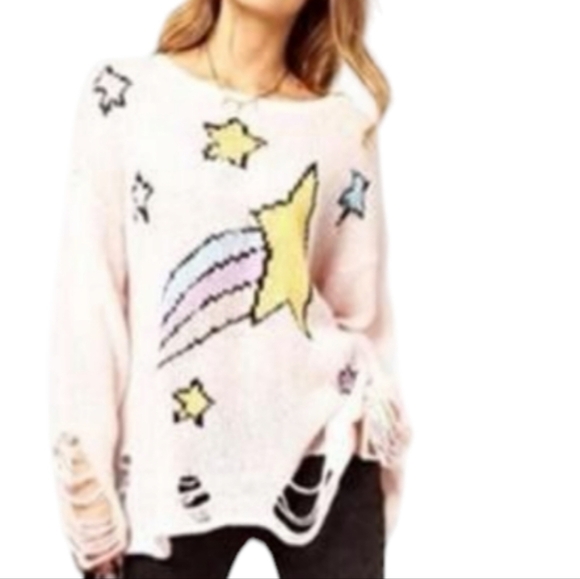 Shooting stars,pale pink, lightweight long sleeves knitted sweater. Size M-L - Picture 3 of 3
